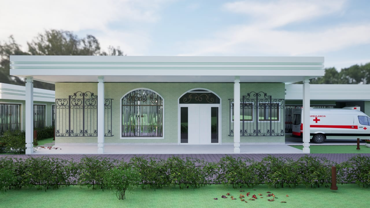 Render da fachada principal do ILPI (novo asilo municipal) de Ponte Nova