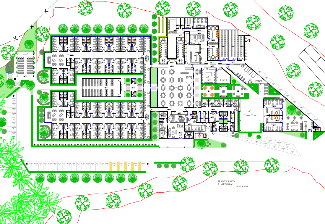Planta baixa com o layout dos ambientes do novo asilo municipal